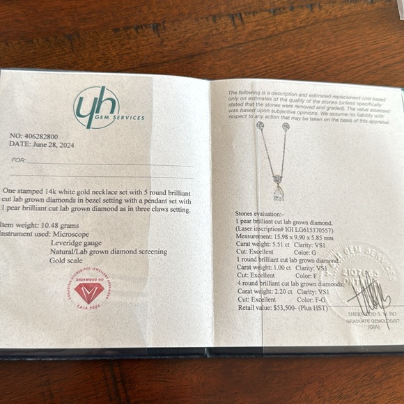 Lab Diamond Pear Shaped Pendant Necklace. 8.71 CTW - Picture 9 of 9